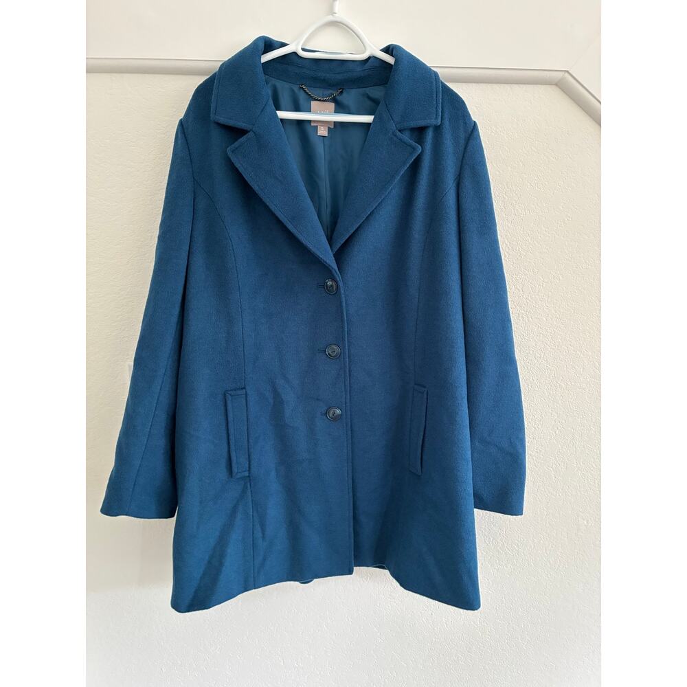 J.Jill Womens Blue Wool Blend Button Front Coat Size XL Old Money Career
